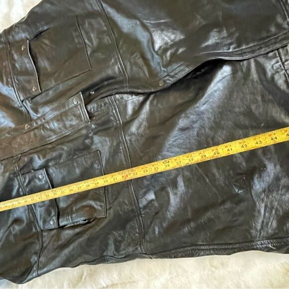 Genuine leather by Manzoor Black Men trench bicker coat snap  buttons SZXXXL - Picture 11 of 13